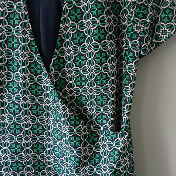 J.Crew Women's Sz 4 Dress Open Back Silk Mini Silk Geometric Green Blue Floral - Picture 14 of 15